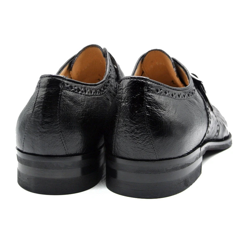 Zelli Antonio Ostrich Monk Strap Shoes Black
