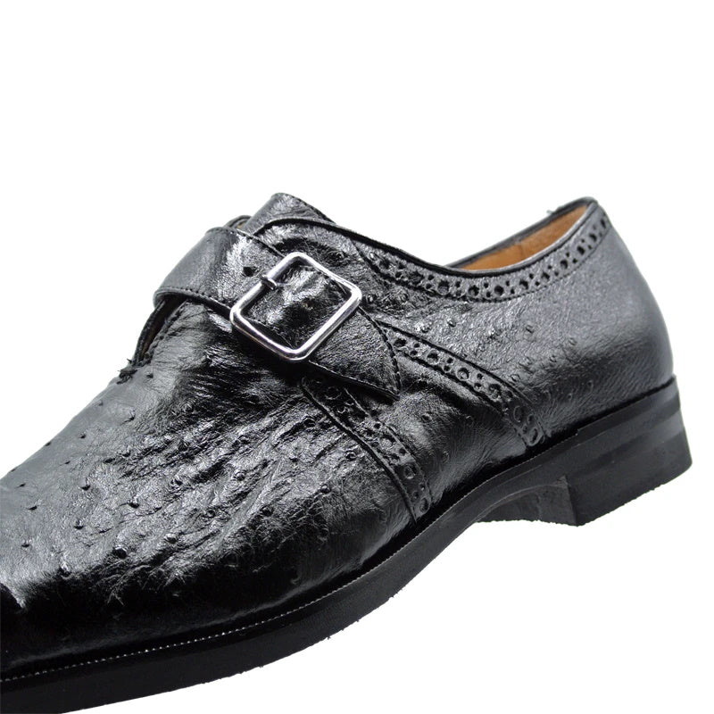 Zelli Antonio Ostrich Monk Strap Shoes Black