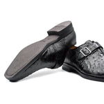 Zelli Antonio Ostrich Monk Strap Shoes Black