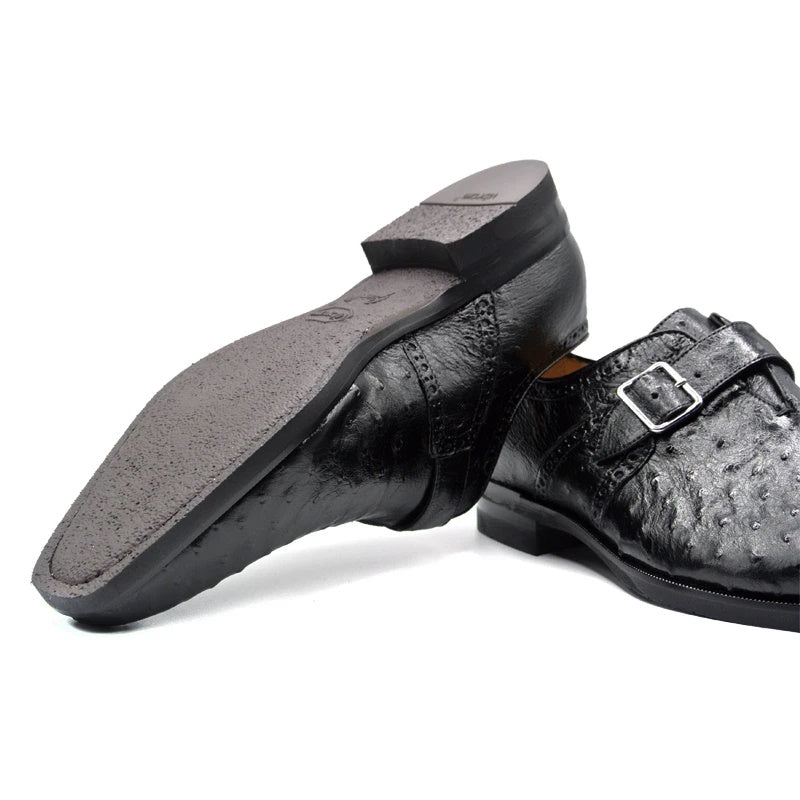 Zelli Antonio Ostrich Monk Strap Shoes Black