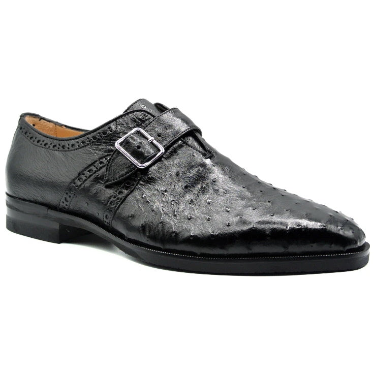 Zelli Antonio Ostrich Monk Strap Shoes Black