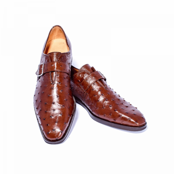 Zelli Antonio Ostrich Monk Strap Shoes Brown