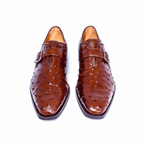 Zelli Antonio Ostrich Monk Strap Shoes Brown