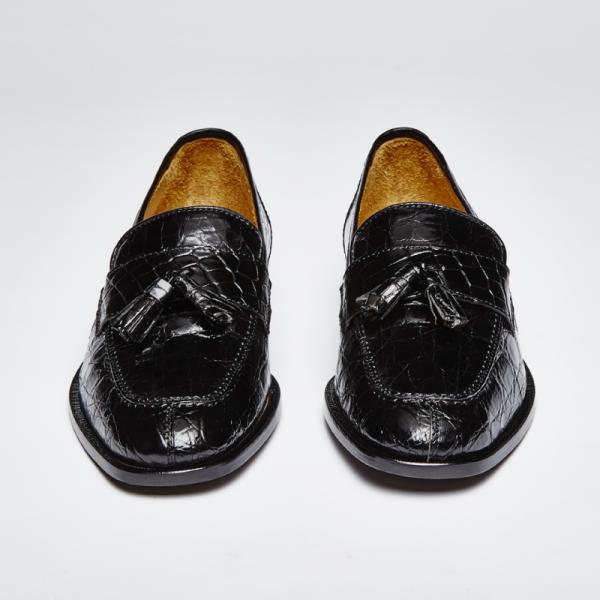 Zelli Aviano Genuine Crocodile Tassel Loafer Black