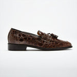Zelli Aviano Genuine Crocodile Tassel Loafer Brown