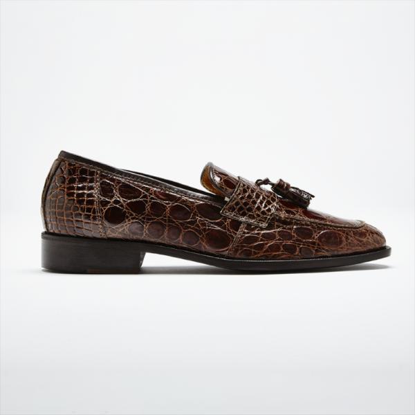 Zelli Aviano Genuine Crocodile Tassel Loafer Brown
