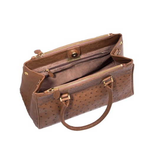 Zelli Bella Genuine Ostrich Handbag Cognac