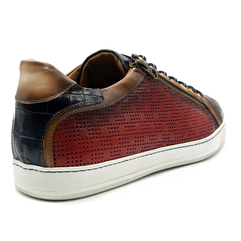 Zelli Brezza Perforated Sneakers Red | MensDesignerShoe.com