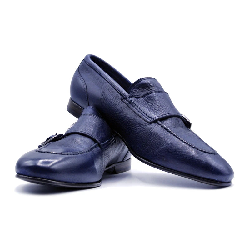 Zelli Calfskin Monk Strap Shoes Navy
