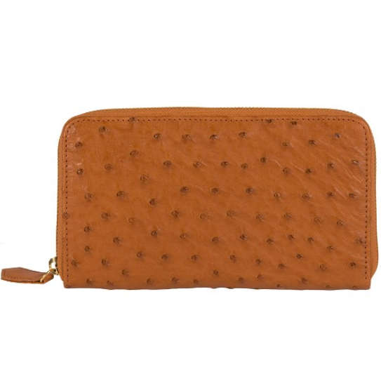 Zelli Camilla Genuine Ostrich Wallet Cognac
