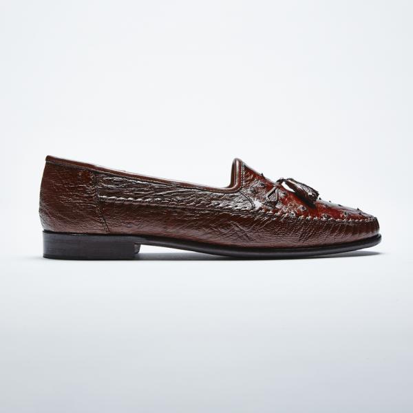 Zelli Capetown Ostrich Quill Tassel Loafers Brown