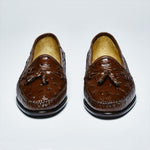 Zelli Capetown Ostrich Quill Tassel Loafers Brown