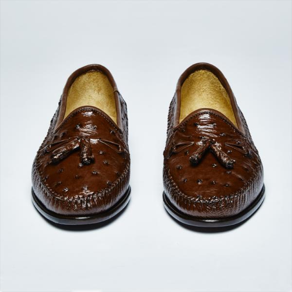 Zelli Capetown Ostrich Quill Tassel Loafers Brown