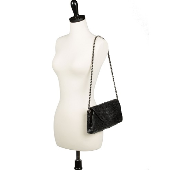 Zelli Capri Genuine Crocodile Clutch Black