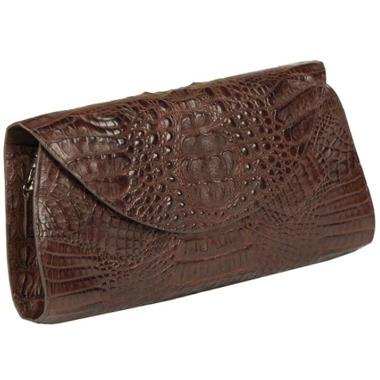 Zelli Capri Genuine Crocodile Clutch Brown