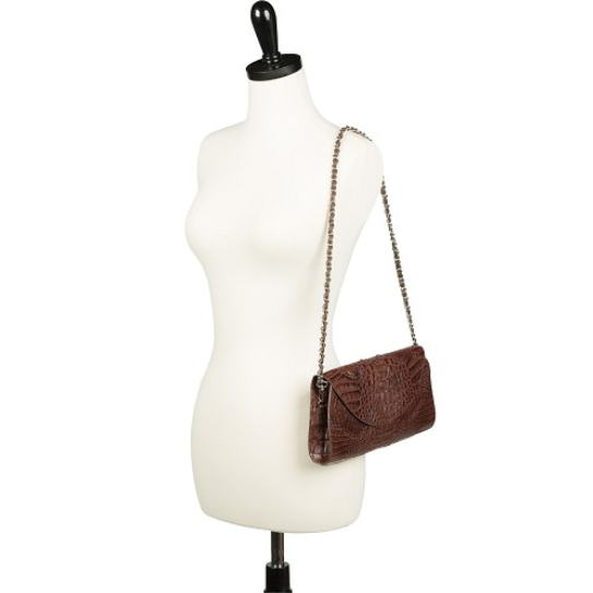 Zelli Capri Genuine Crocodile Clutch Brown