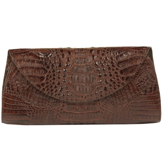 Zelli Capri Genuine Crocodile Clutch Brown