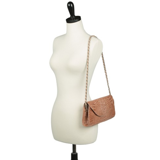 Zelli Capri Genuine Crocodile Clutch Natural