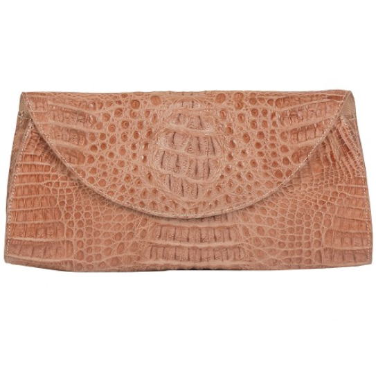 Zelli Capri Genuine Crocodile Clutch Natural