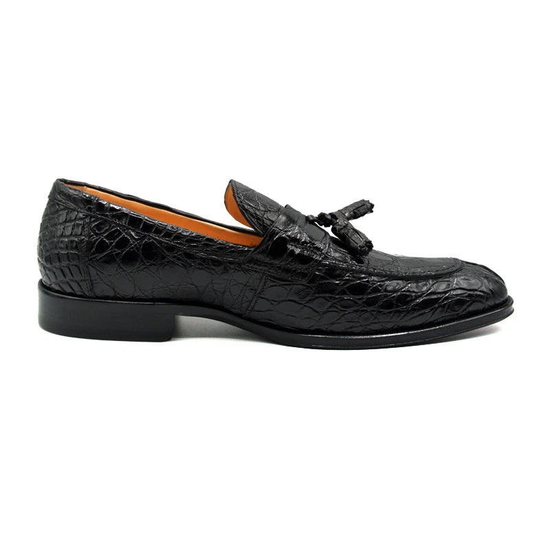 Zelli Como Caiman Crocodile Tassel Loafers Black