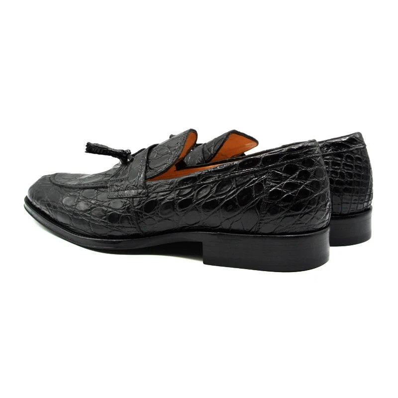Zelli Como Caiman Crocodile Tassel Loafers Black