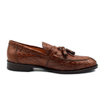 Zelli Como Caiman Crocodile Tassel Loafers Cognac
