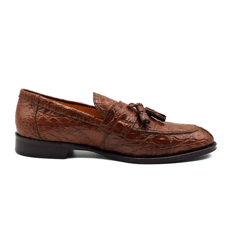 Zelli Como Caiman Crocodile Tassel Loafers Cognac