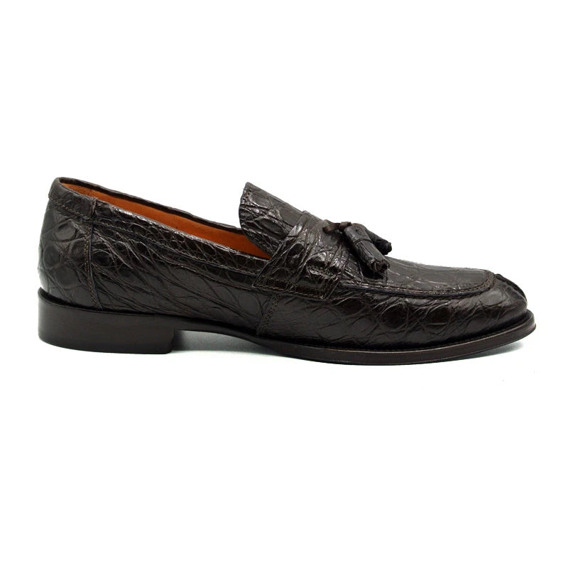 Zelli Como Caiman Crocodile Tassel Loafers Nicotine