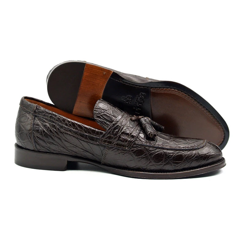 Zelli Como Caiman Crocodile Tassel Loafers Nicotine