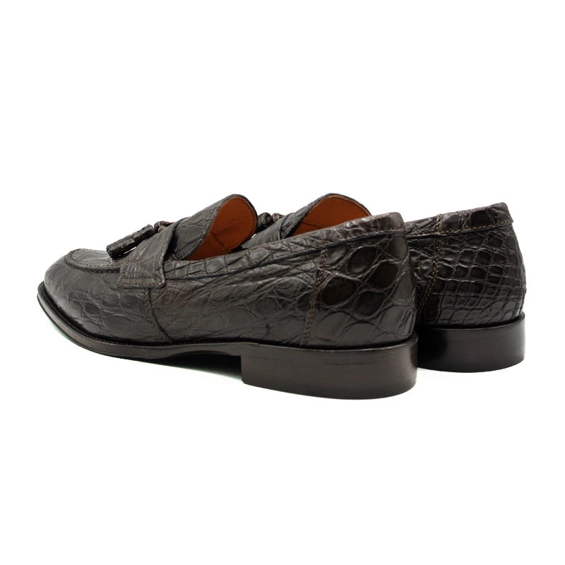 Zelli Como Caiman Crocodile Tassel Loafers Nicotine