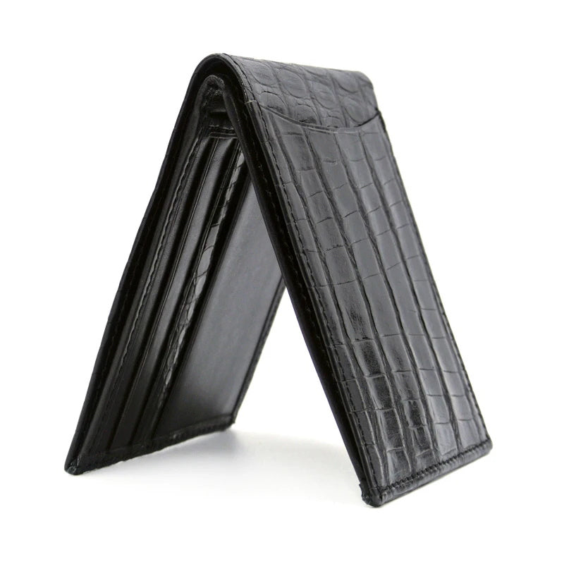Zelli Caiman Crocodile Bi-Fold Wallet Black
