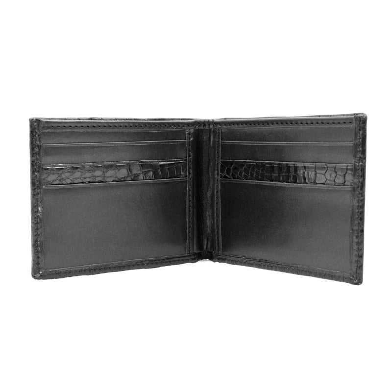 Zelli Caiman Crocodile Bi-Fold Wallet Black