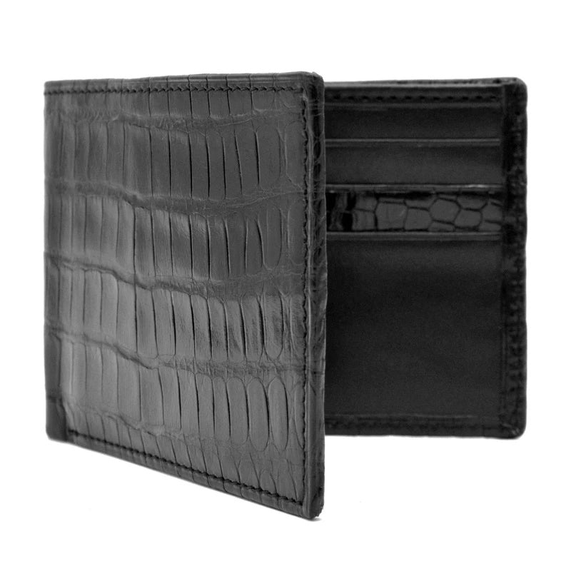 Zelli Caiman Crocodile Bi-Fold Wallet Black
