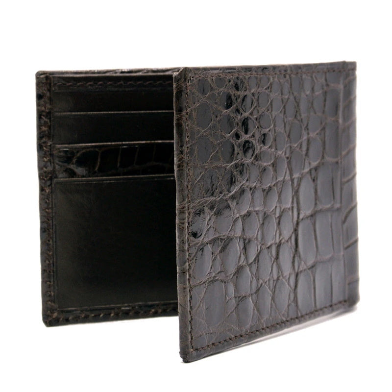 Zelli Caiman Crocodile Bi-Fold Wallet Nicotine