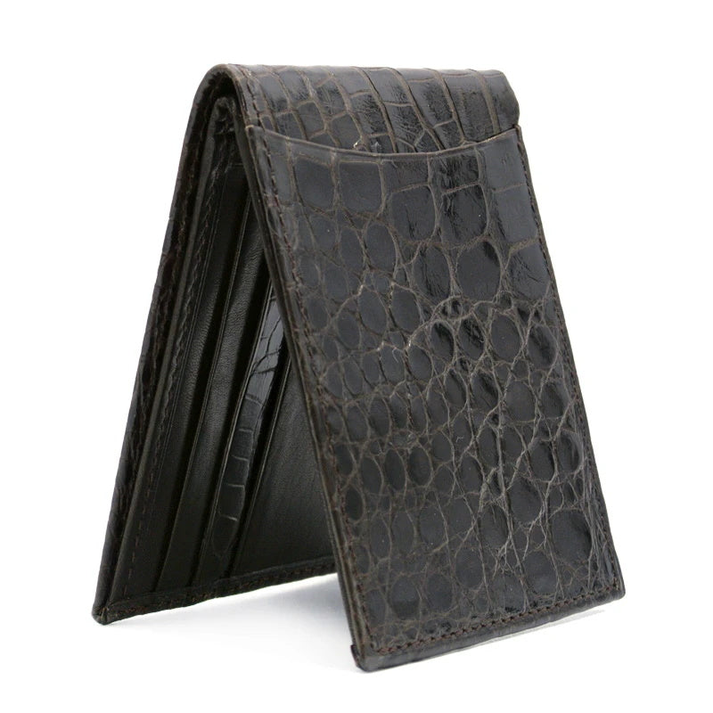 Zelli Caiman Crocodile Bi-Fold Wallet Nicotine