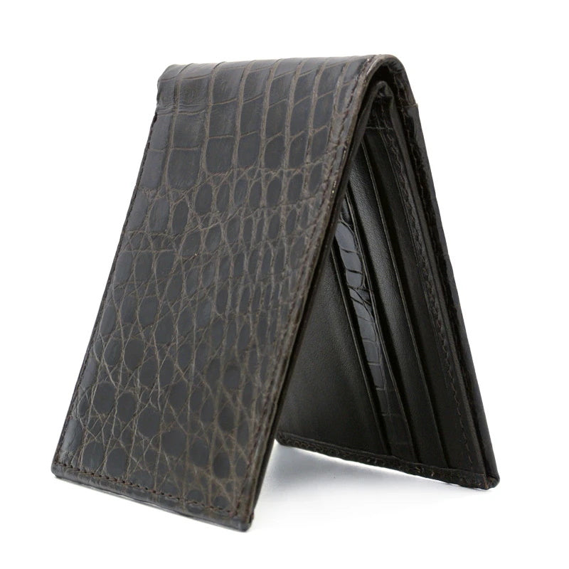 Zelli Caiman Crocodile Bi-Fold Wallet Nicotine