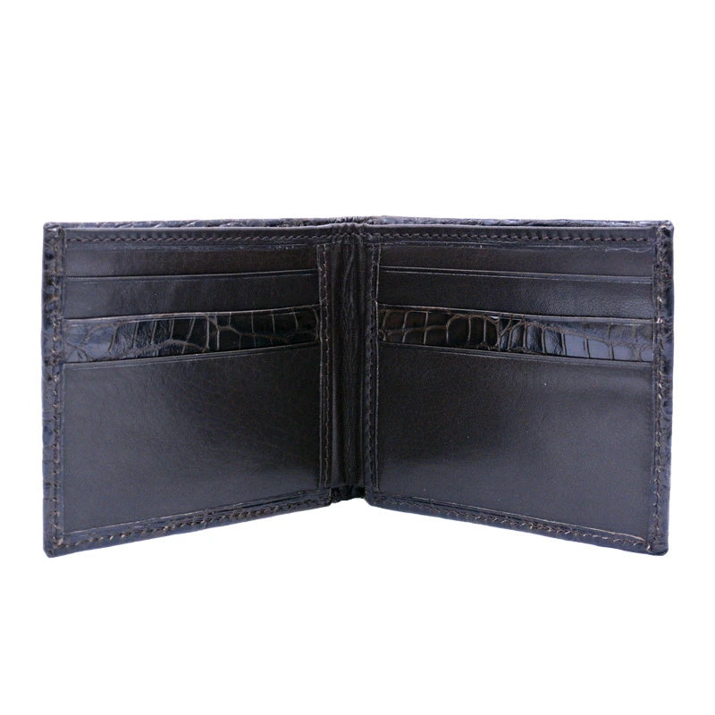 Zelli Caiman Crocodile Bi-Fold Wallet Nicotine