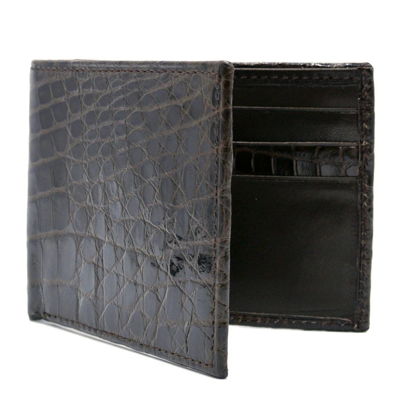 Zelli Caiman Crocodile Bi-Fold Wallet Nicotine