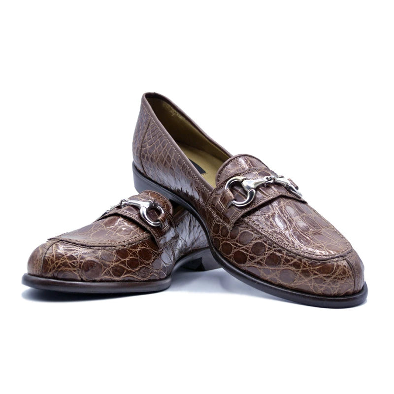 Zelli Crocodile Bit Loafers Cognac 