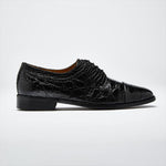Zelli Da Vinci Cap Toe Crocodile Lace-Up Black