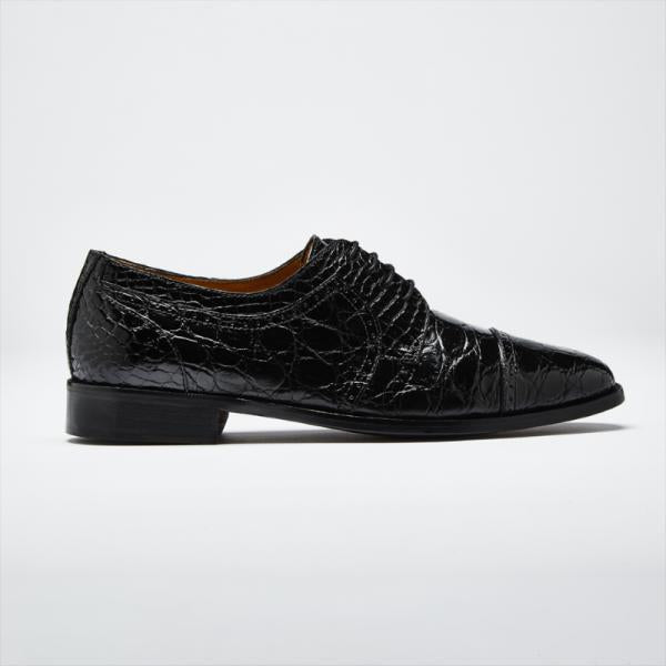 Zelli Da Vinci Cap Toe Crocodile Lace-Up Black