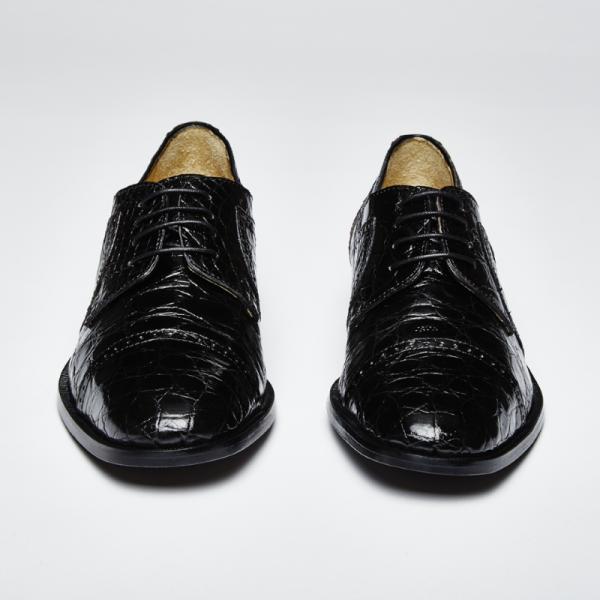 Zelli Da Vinci Cap Toe Crocodile Lace-Up Black
