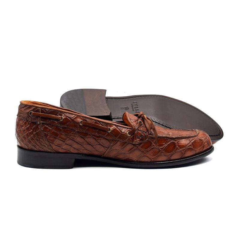 Zelli Doral Crocodile Twist Tie Loafers Cognac
