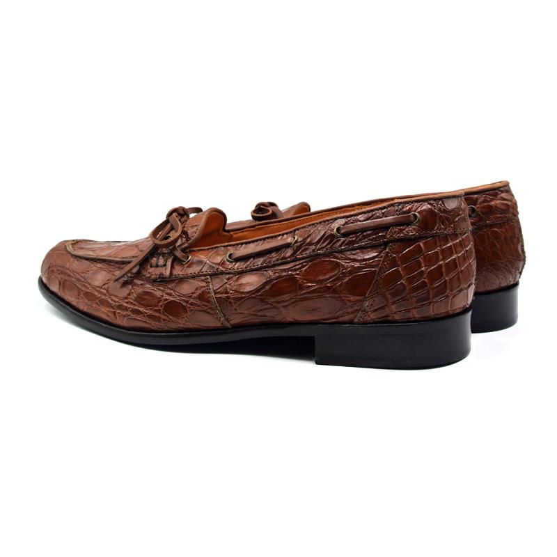 Zelli Doral Crocodile Twist Tie Loafers Cognac
