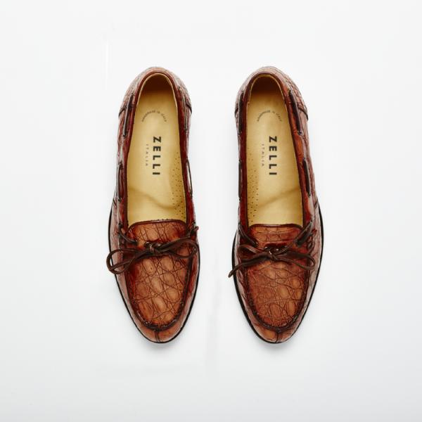 Zelli Doral Crocodile Twist Tie Loafers Antique Copper