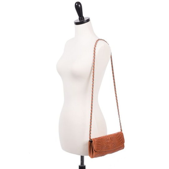 Zelli Florence Genuine Crocodile Clutch Cognac