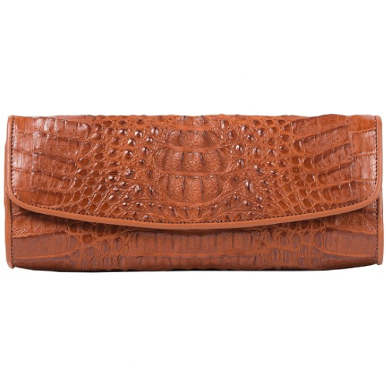 Zelli Florence Genuine Crocodile Clutch Cognac