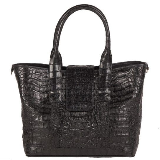 Zelli Francesca Genuine Crocodile Flapover Tote Bag Black