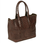 Zelli Francesca Genuine Crocodile Flapover Tote Bag Brown