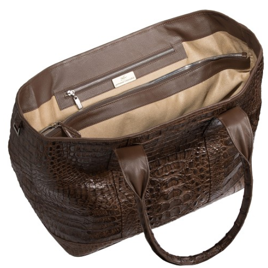 Zelli Francesca Genuine Crocodile Flapover Tote Bag Brown